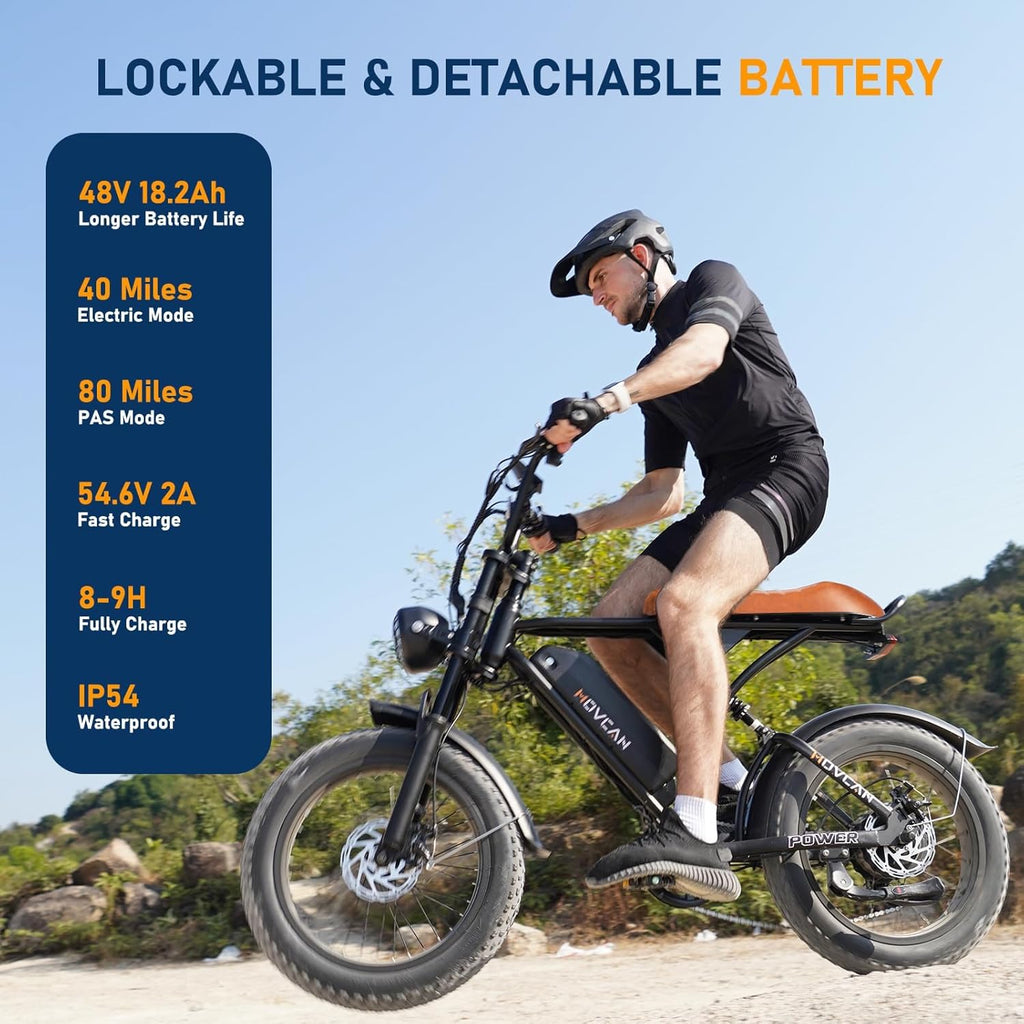 Movcan V60 Series Electric Bike for Adults,1000W/1500W, 30/33MPH,48V 15.6/18.2 Battery,Up to 80Mile Dual Hydraulic Brake,20" Fat Tire,7-Speed Motorcycle Ebike for Commuting/Off-Roading