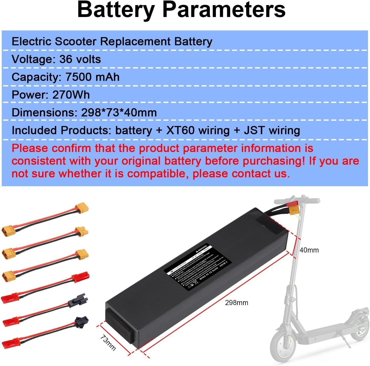 36V Electric Scooter Battery- 7500mAh High Capacity Battery Replacement for iScooter i9/i9 Pro or isinwheel S9/S9Pro/S9Max Scooters, Compatible with 5th Wheel V30 Pro Scooter