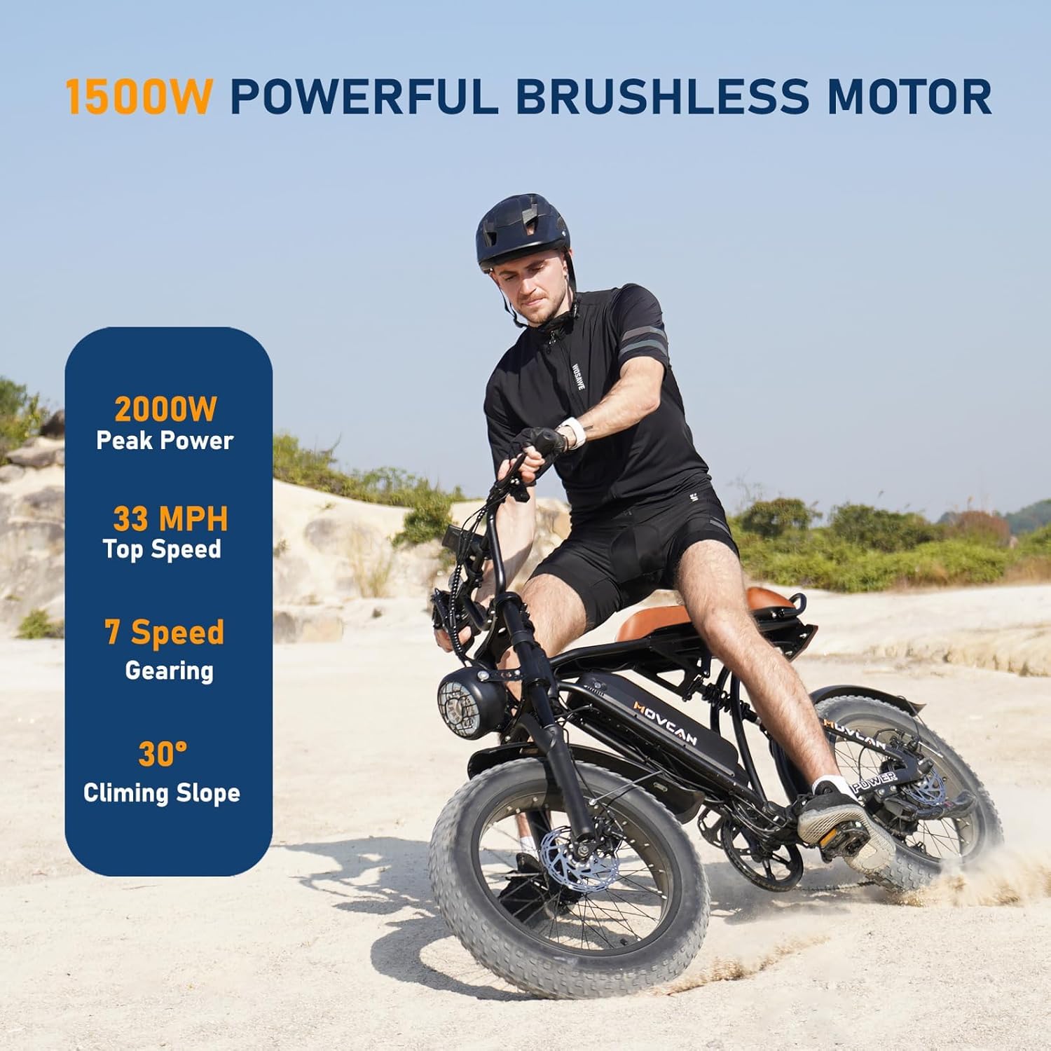 Movcan V60 Series Electric Bike for Adults,1000W/1500W, 30/33MPH,48V 15.6/18.2 Battery,Up to 80Mile Dual Hydraulic Brake,20" Fat Tire,7-Speed Motorcycle Ebike for Commuting/Off-Roading