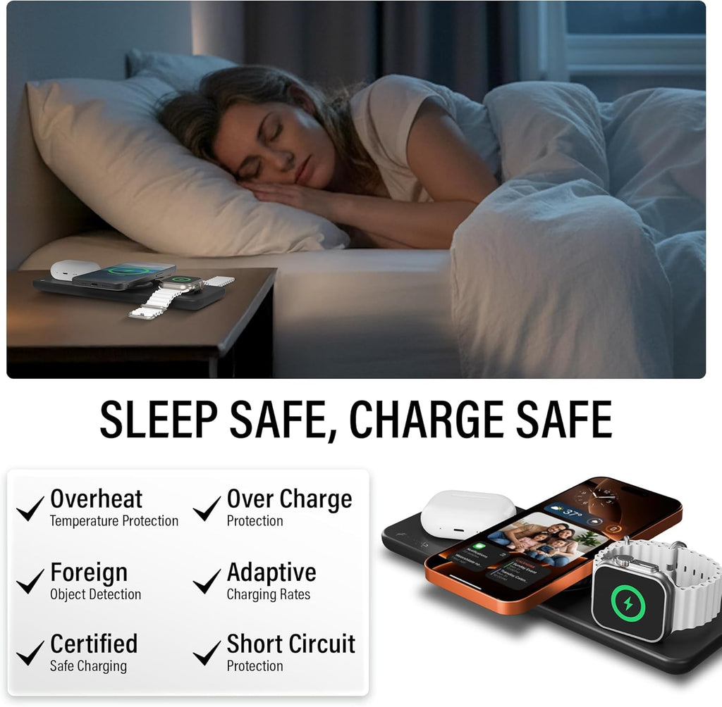 Nimble Podium 3-in-1 Wireless Charging Station for Apple, Qi2-Certified 15W Magsafe Charger Stand, Wireless Charger for iPhone 17 16 15 14 13 - Apple Watch - Airpods Series (Charger & USB-C Included)