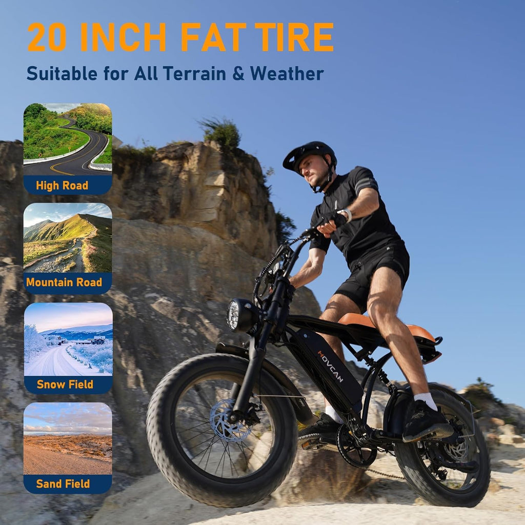 Movcan V60 Series Electric Bike for Adults,1000W/1500W, 30/33MPH,48V 15.6/18.2 Battery,Up to 80Mile Dual Hydraulic Brake,20" Fat Tire,7-Speed Motorcycle Ebike for Commuting/Off-Roading