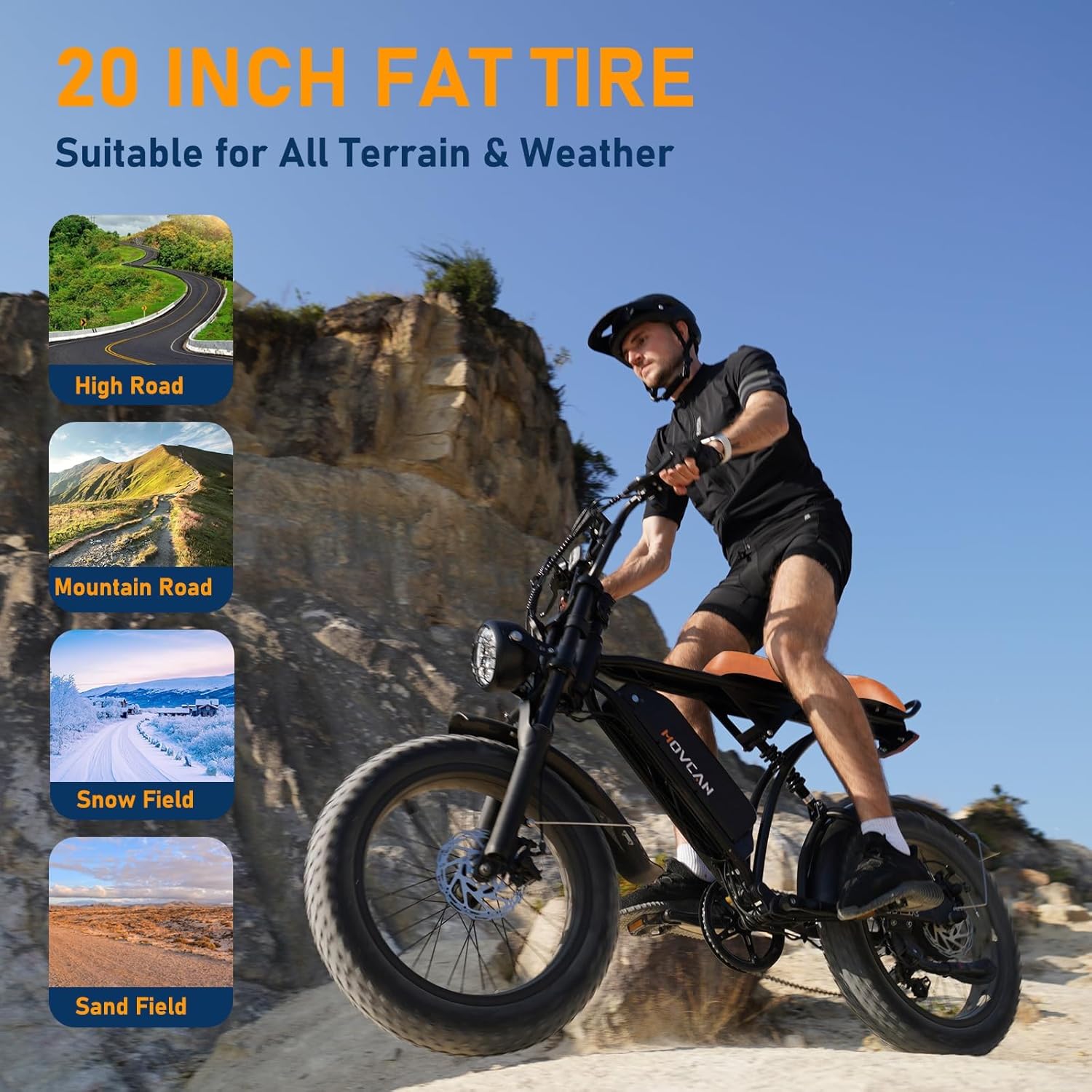 Movcan V60 Series Electric Bike for Adults,1000W/1500W, 30/33MPH,48V 15.6/18.2 Battery,Up to 80Mile Dual Hydraulic Brake,20" Fat Tire,7-Speed Motorcycle Ebike for Commuting/Off-Roading