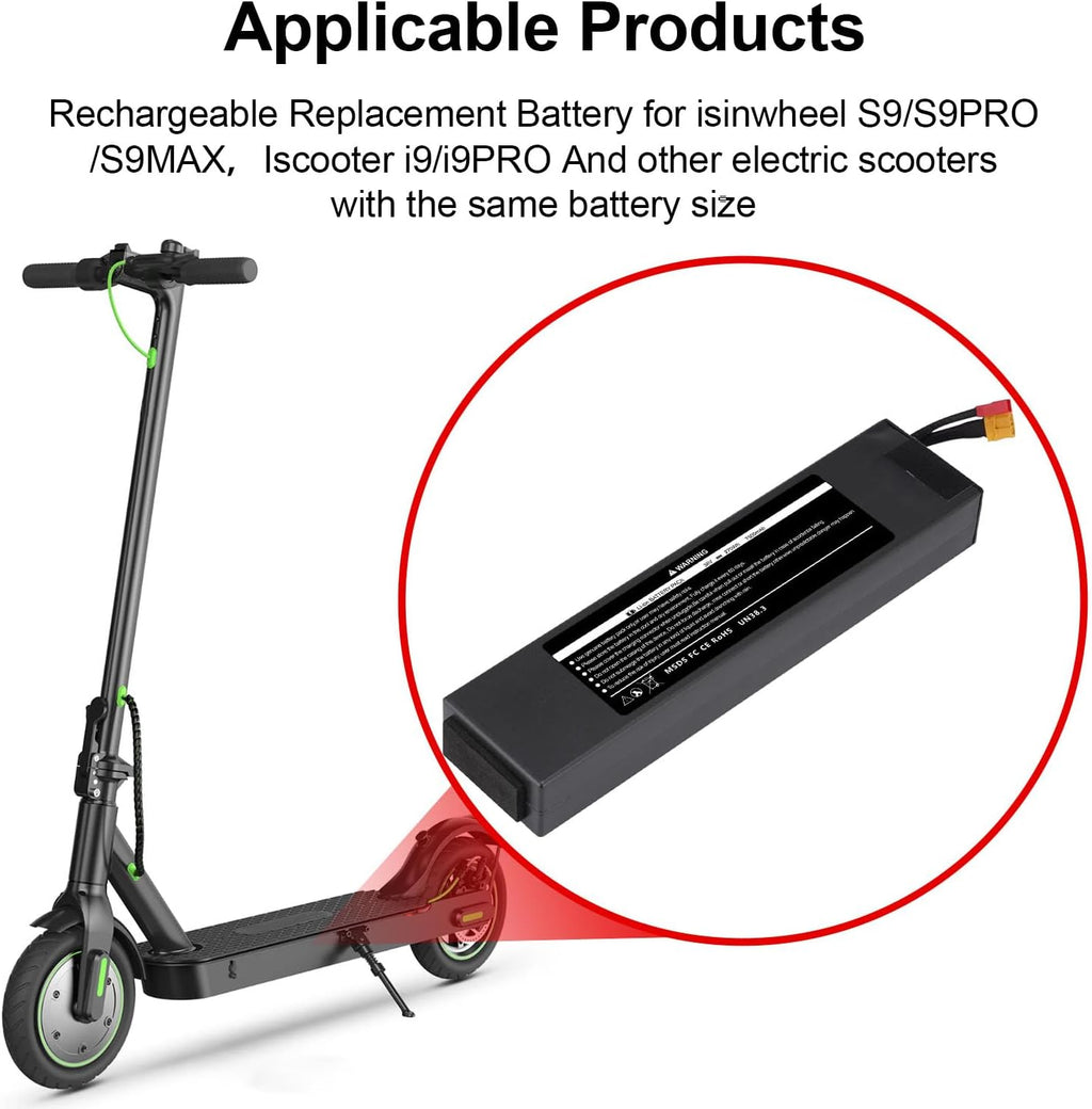 36V Electric Scooter Battery- 7500mAh High Capacity Battery Replacement for iScooter i9/i9 Pro or isinwheel S9/S9Pro/S9Max Scooters, Compatible with 5th Wheel V30 Pro Scooter