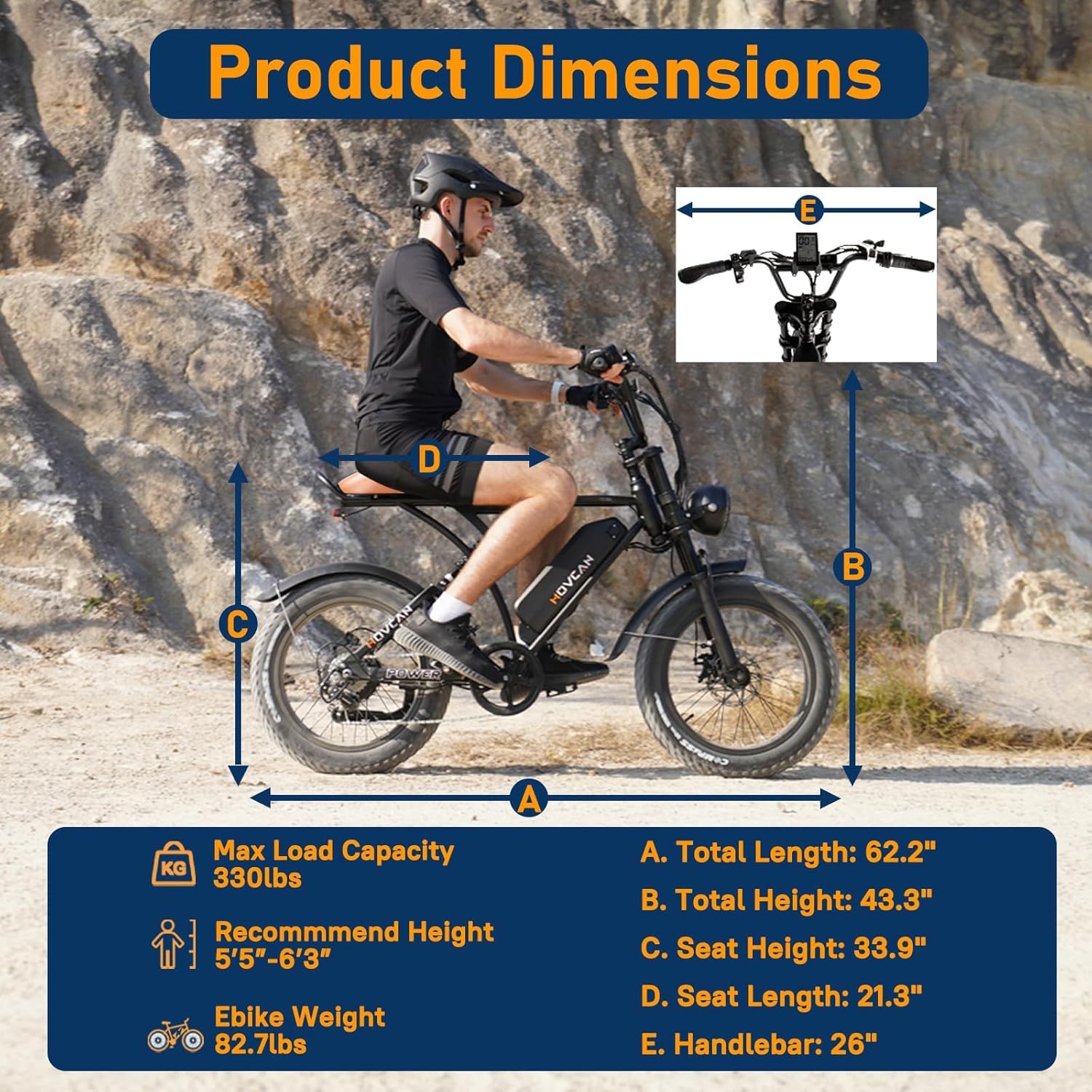 Movcan V60 Series Electric Bike for Adults,1000W/1500W, 30/33MPH,48V 15.6/18.2 Battery,Up to 80Mile Dual Hydraulic Brake,20" Fat Tire,7-Speed Motorcycle Ebike for Commuting/Off-Roading