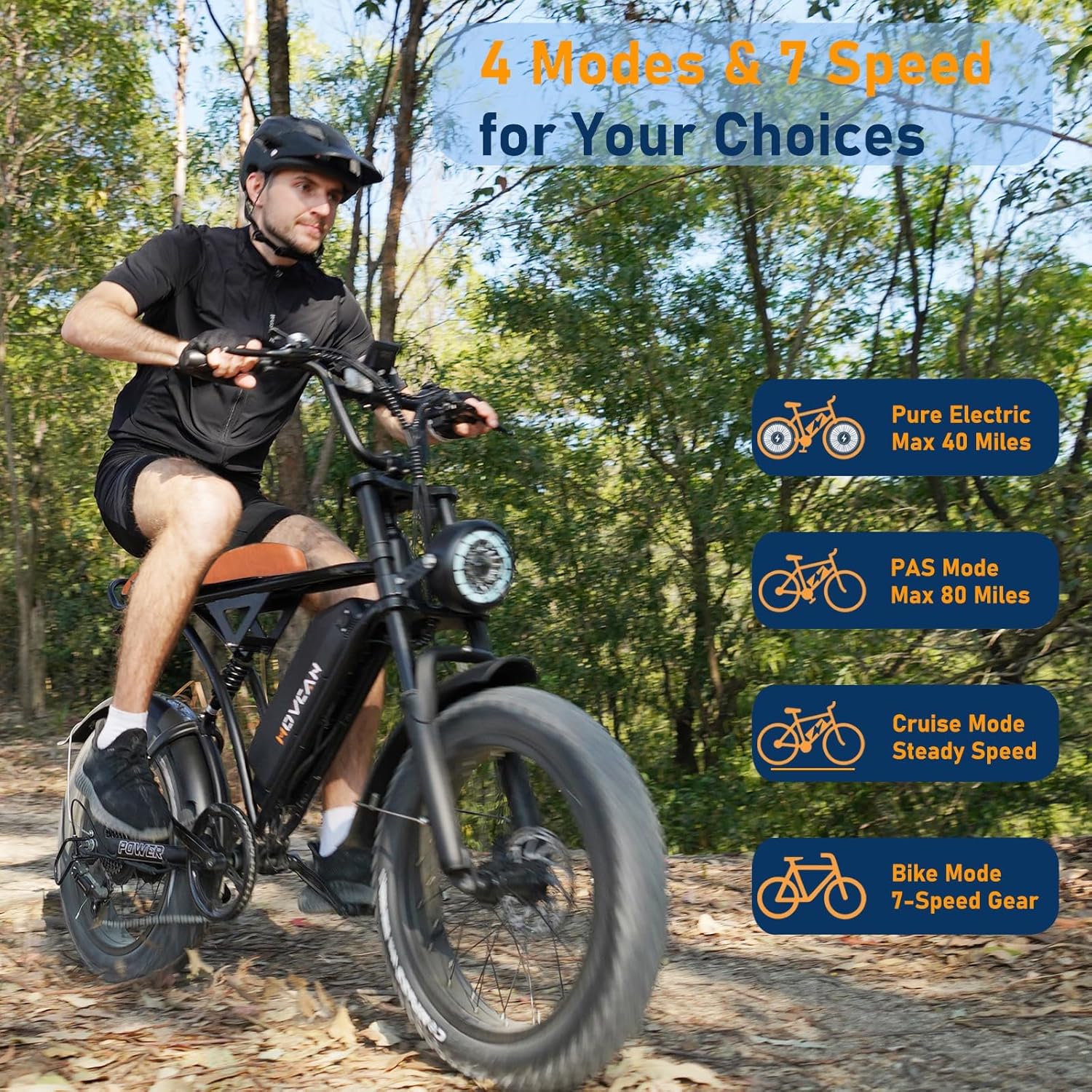 Movcan V60 Series Electric Bike for Adults,1000W/1500W, 30/33MPH,48V 15.6/18.2 Battery,Up to 80Mile Dual Hydraulic Brake,20" Fat Tire,7-Speed Motorcycle Ebike for Commuting/Off-Roading