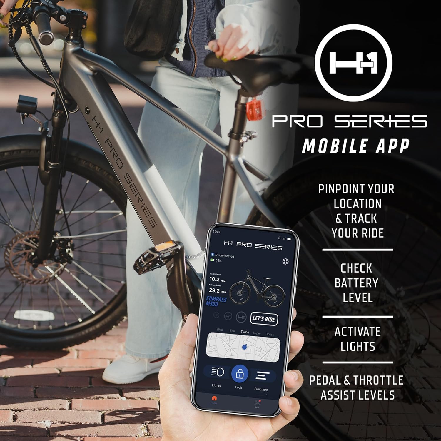H-1 Pro Series Compass Electric Bicycle with 20 mph Max Speed, 500W Mid Motor, and Up to 51 Miles of Range