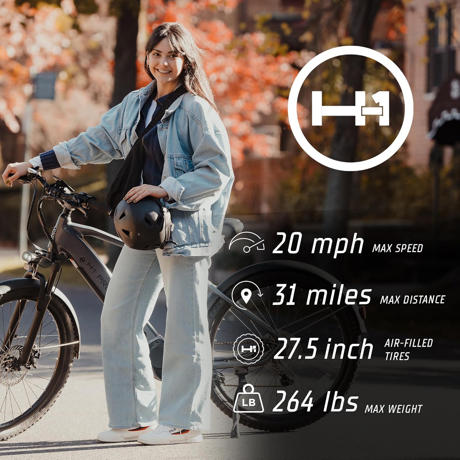 H-1 Pro Series Compass Electric Bicycle with 20 mph Max Speed, 500W Mid Motor, and Up to 51 Miles of Range